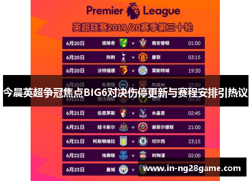 今晨英超争冠焦点BIG6对决伤停更新与赛程安排引热议 今晨英超争冠焦点BIG6对决伤停更新与赛程安排引热议